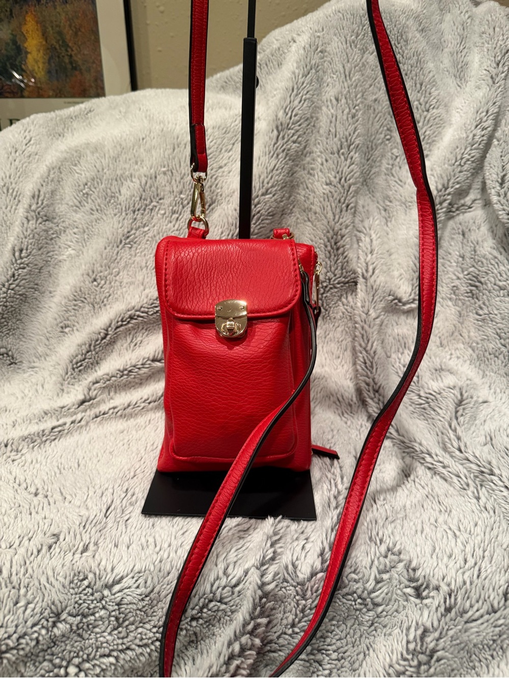 Compact Red Leather Crossbody Bag with Gold-Tone Clasp - Picture 12 of 13